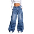 thumbnail image 2 of Zormilly Cargo Jeans for Women Low Rise Wide Leg Classic Denim Pants with Pockets Fall Fashion Casual Baggy Jeans, S-XL, 2 of 8