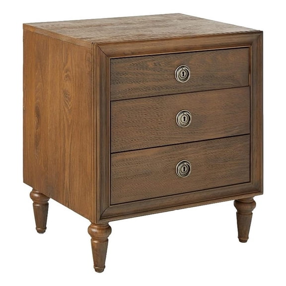 Traditional Style 3 Drawers Wood Nightstand By Inverness- Brown