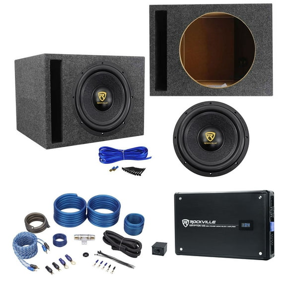 Rockville W12K9D2 V3 12" 4000w Car Subwoofer Vented Sub Box Mono Amplifier Amp Kit