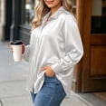 thumbnail image 5 of AKOEE Plus Size Shirts for Women Button Down Dressy Casual Soft Satin Long Sleeve XL-5X Lapel Collar Blouses (3XL, White), 5 of 8