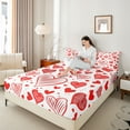 thumbnail image 4 of Castle Fairy Romantic Stripes Love Heart Full Size Sheets 4-Piece for Kids Teens Adults,Valentine's Day Festival Breathable Bed Sheets,Red White Lightweight Sheet Sets,Lightweight Room Decor, 4 of 7