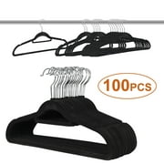 HomGarden 100 Pack Black Clothing Velvet Hangers - Non-Slip & Space-Saving, 360 Swivel Hook W/ Accessory Bar