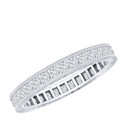 Rosec Jewels Lab Created Diamond Full Eternity Ring (Ef-Vs Quality) - Channel Set Wedding Band - with Jewelry Box, 925 Sterling Silver, US 4.00