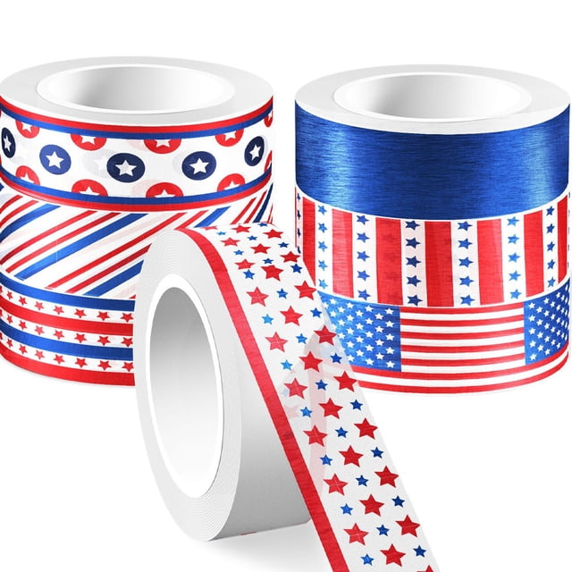 PAMINGONO 12 Rolls Decorative Sticky Tape Multi Paper Tape Layering Notebook Decoration American Independence Day