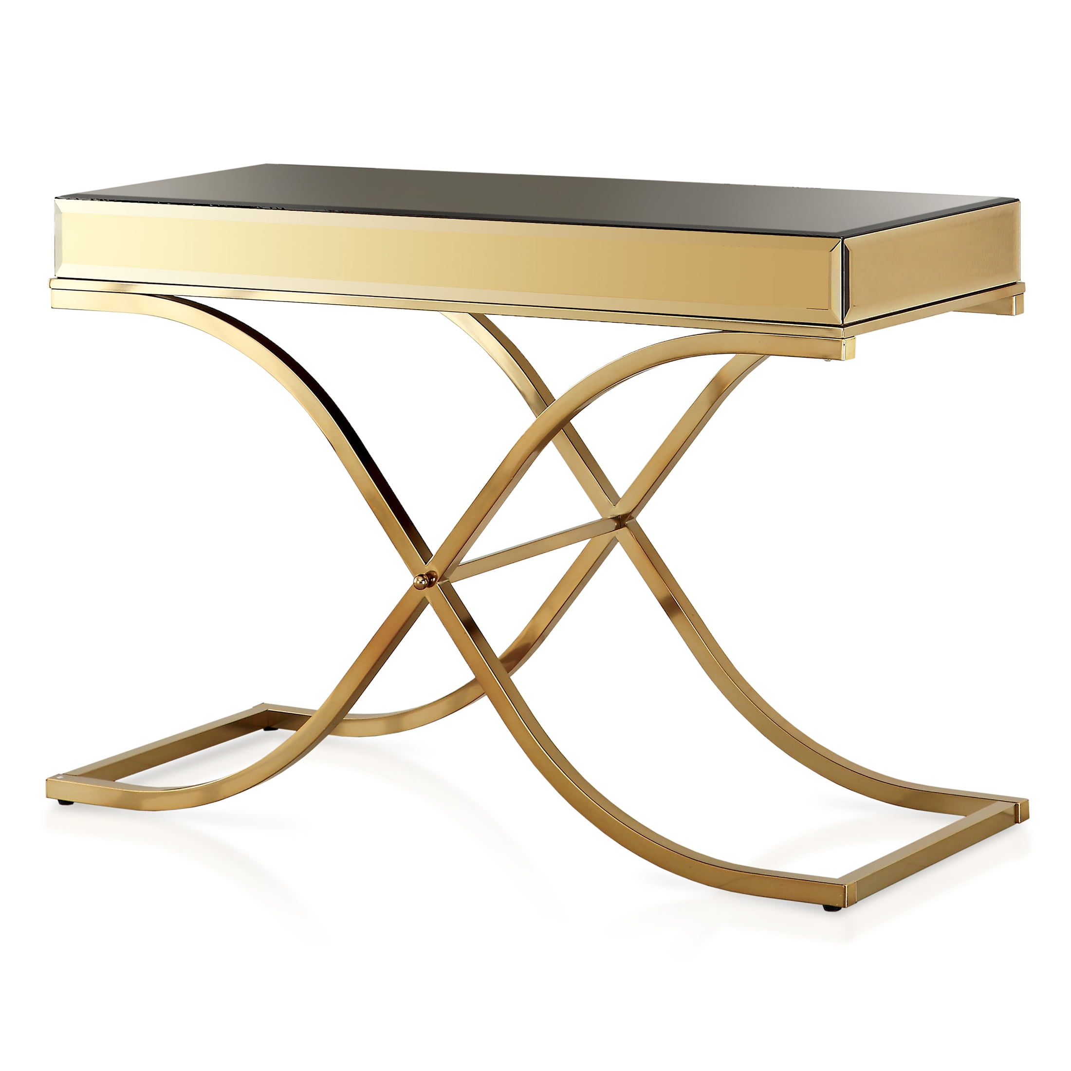 Furniture of America Monna Metal X-Cross Leg Console Table, Brass