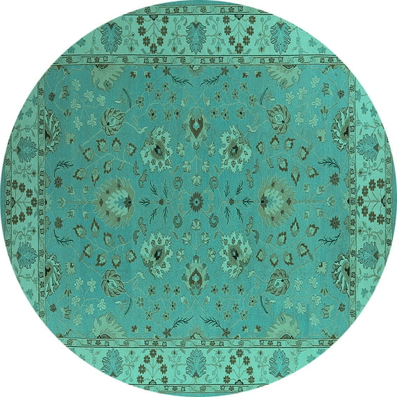 Ahgly Company Indoor Round Oriental Turquoise Blue Traditional Area Rugs, 5' Round