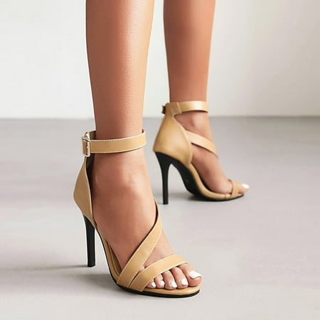 

VKEKIEO Open Toe Platform Sandals Women High Heel Cone Beige