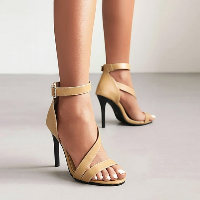 Sandalias de tacón alto con hebilla en el tobillo y punta abierta para banquete sexy para mujer Wmkox8yii nm2092