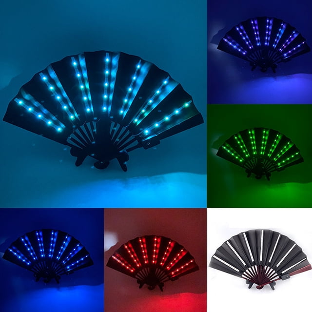 Abanico plegable chino de mano con luces LED de colores brillantes y control remoto para fiestas, espectáculos en el escenario, fiestas de cumpleaños, bailes, bodas, bares y clubes nocturnos,