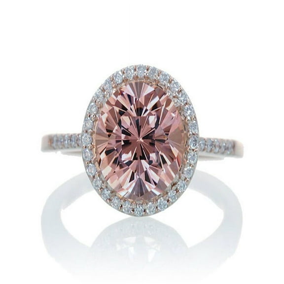 1.5 Carat Huge Morganite and Diamond Halo Classic Engagement Ring on 10k Rose Gold
