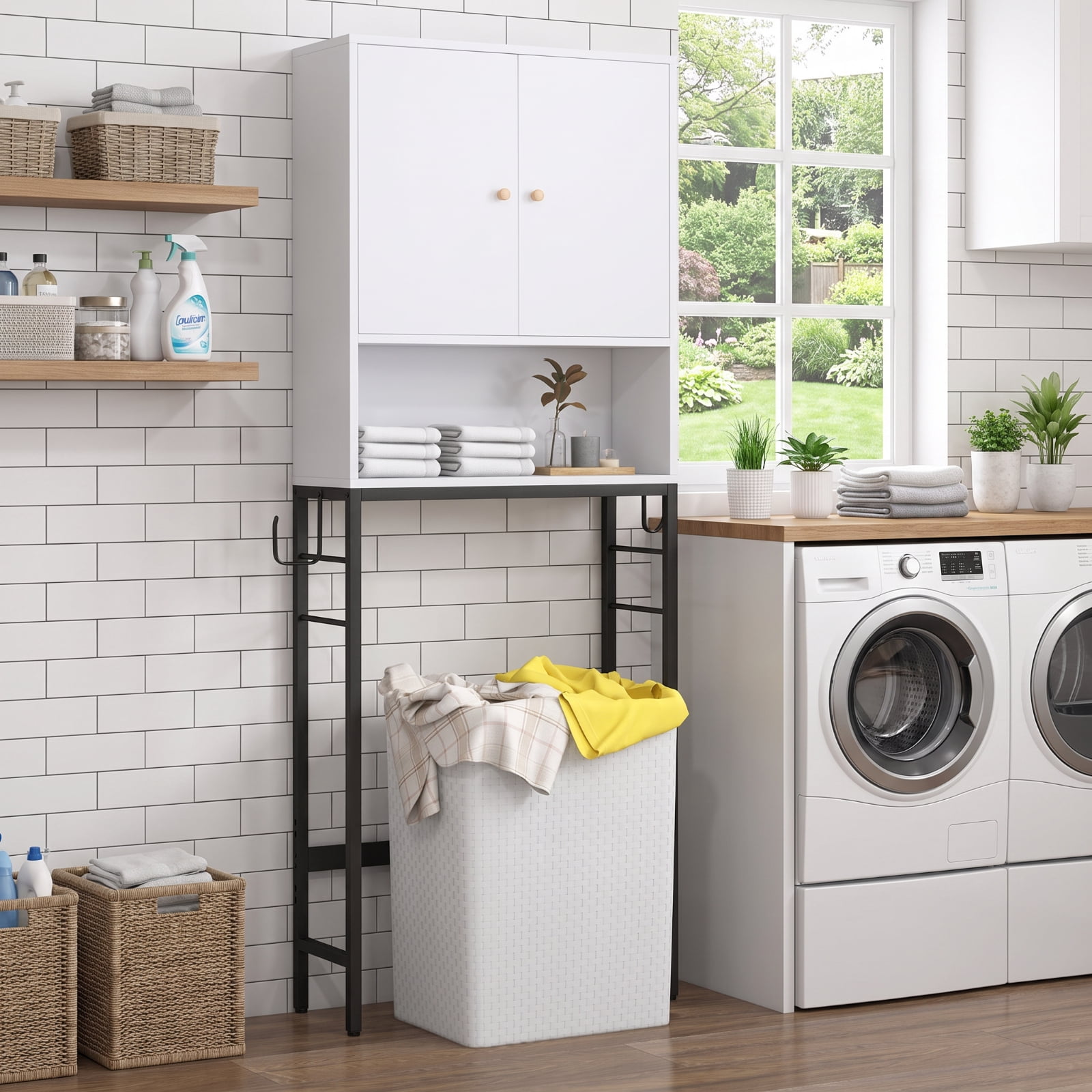 Vebreda Over the Toilet Storage Cabinet with 2 Doors and 1 Adjustable Shelf for Bathroom Space Saving Organization, White