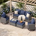 thumbnail image 2 of UDPATIO Patio Furniture Set, 6 Pieces Wicker Outdoor Couch with Rocking Swivel Chairs, Ottomans and Thick Cushions for Backyard, Blue, 2 of 8