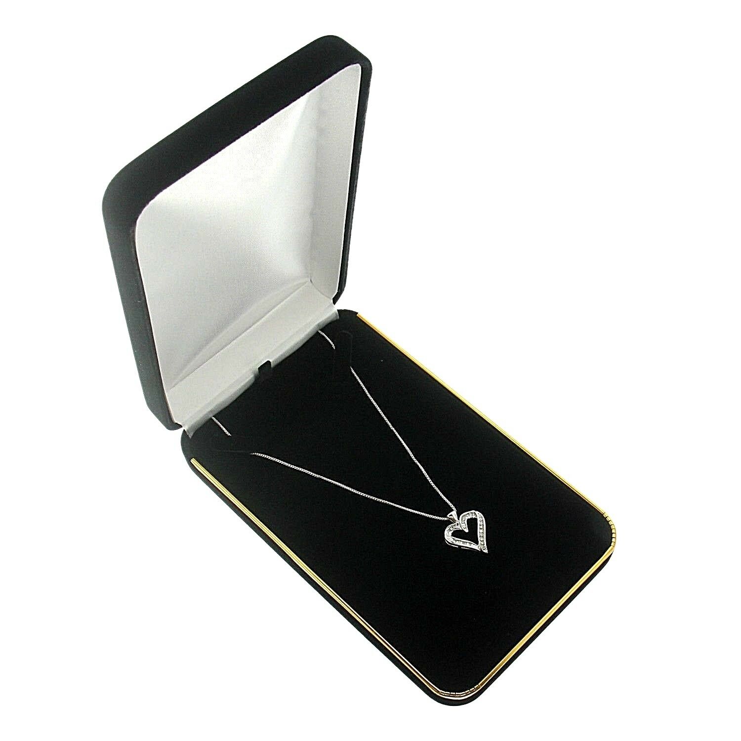 Black Velvet Chain Necklace Box Display Jewelry Gift Box Gold Trim