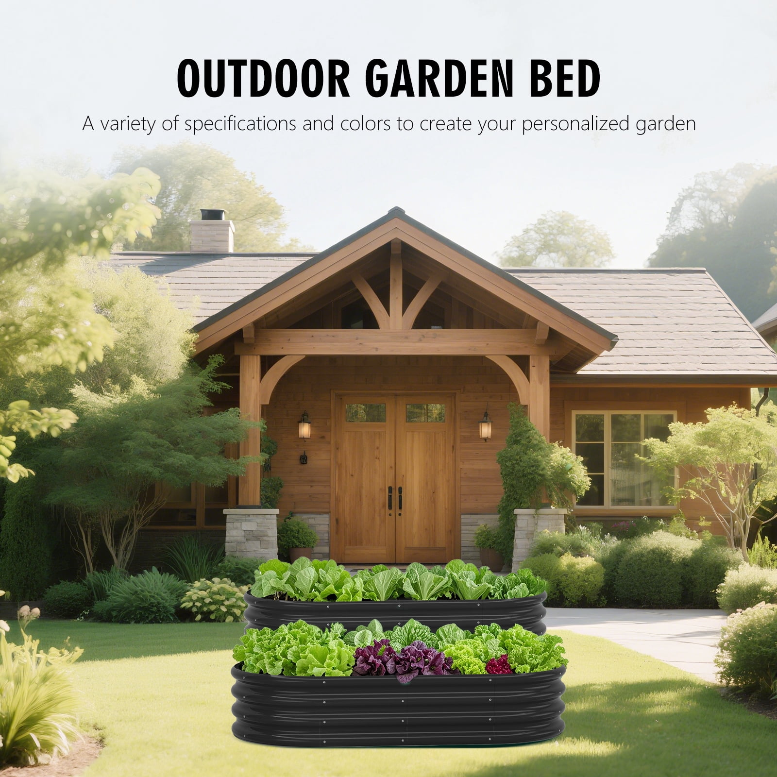 Nana Guard Galvanized Raised Garden Bed Kit, Galvanized Planter Raised Garden Boxes Outdoor, Oval Metal Raised Garden Beds for Vegetables,Black