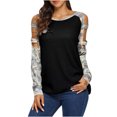 thumbnail image 2 of ICHUANYI Clearance Women‘s Stitching Camouflage Casual Hollow Long Sleeved Top Blouse(Black, XL) ICHUANYI WER2023081502305, 2 of 4