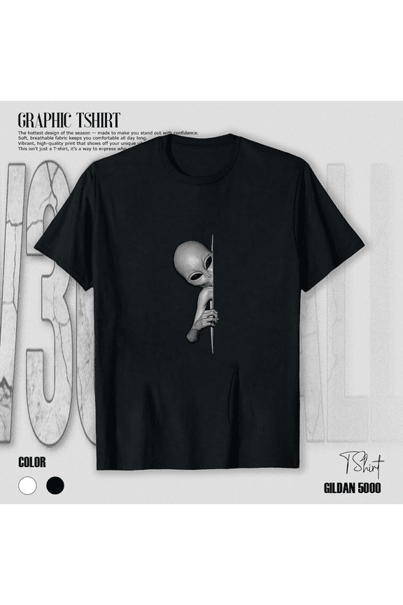 Grey Alien Peeking Zeta Reticuli Ufonaut UFO Abduction Small Size Unisex T-Shirt, up to size 5XL