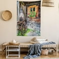 thumbnail image 2 of Shutters Tapestry, Weathered Window with Flowers in Pot Wheels Farmhouse Rural Scene Front View, Wall Hanging for Bedroom Living Room Dorm Decor, 60W X 80L Inches, Brown Green Red, by Ambesonne, 2 of 5