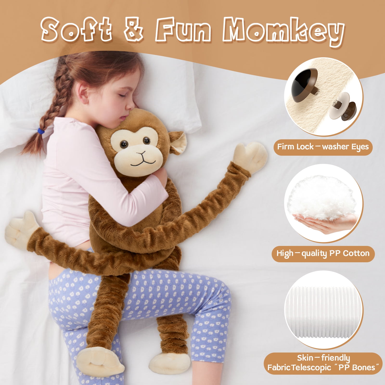MorisMos Stretchable Long-Legged Monkey Stuffed Animal,Microwavable Heating Plush Toy