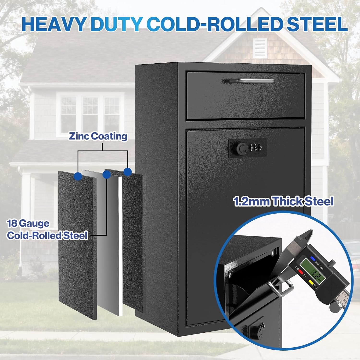 Locking Wall Mailbox Drop Safe - Heavy Duty 1.2mm Steel Code Box for Business, Cash & Keys