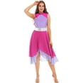 thumbnail image 3 of YiZYiF Womens Asymmetrical Praise Dance Dress Tunic Color Block Liturgical Worship Dance Costume Hot Pink&Light Purple XL, 3 of 7