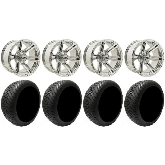 GTW Specter 14" Golf Cart Wheels Chrome 225x30 Mamba Tires E-Z-GO & Club Car