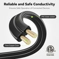 thumbnail image 2 of KitchenK 6ft Indoor Extension Cord, 2 Pack, 3-Outlet Polarized Flat Cable, Household Power Cord for Home, Office, and Holiday Decorations, Black, 2 of 15