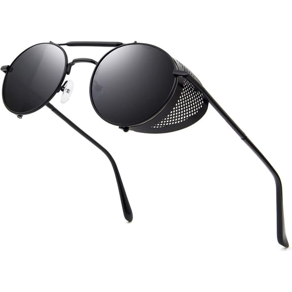 Steampunk Style Round Sunglasses for Men Women Retro Eyewear Matel Frame UV400 Protection