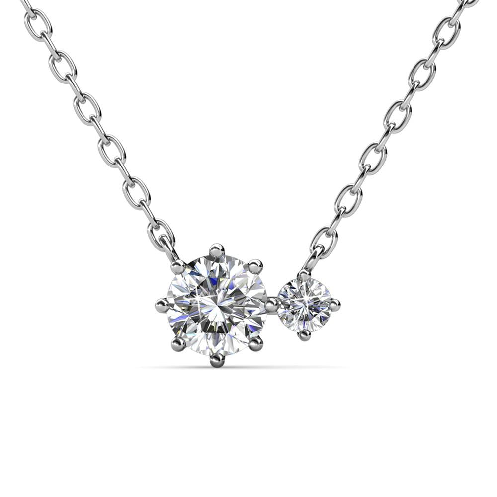 Cate & Chloe Emma Delicate 2 Stone Pendant Necklace, Women's 18k White Gold Plated Necklace with Swarovski Crystals, 2 Beautiful Sparkling Crystal Stone Silver Drop Necklace for Women