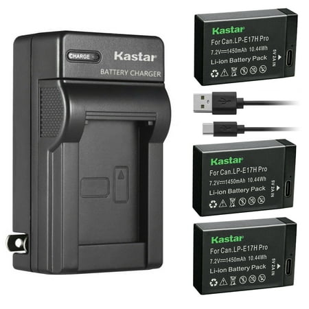 Image of Kastar 3-Pack LP-E17H Pro Battery W/ Type-C Cable and AC Wall Charger Replacement for Canon EOS R8 Mirrorless Camera EOS R50 Mirrorless Camera Saramonic VmicLink5 HiFi Wireless Microphone Systems