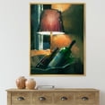 thumbnail image 2 of Lamp Glowing Orange In The Night and Wine Bottles 12 in x 20 in Framed Painting Canvas Art Print, by Designart, 2 of 5