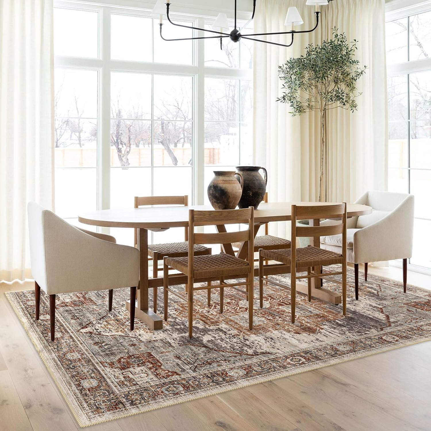 Washable 3x5 Area Rugs - Vintage Area Rug for Living Room Stain Resistant Carpet Low Pile Ultra-Thin Rugs for Bedroom Kitchen entryway with Non Slip Backing Home Decor Small Mat 3X5 Brick