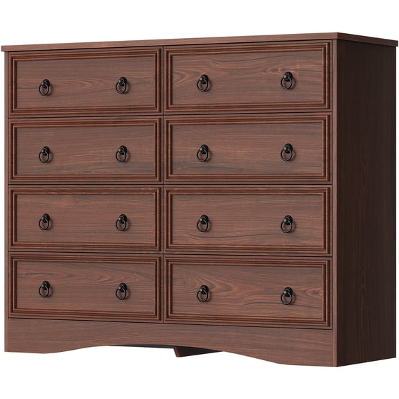 VVFLU Farmhouse 8 Drawer Dresser for Bedroom, 47.3" Wide Dresser Drawers with Storage, Rustic Wooden Chest of Drawers for Bedroom, Hallway, Cherry