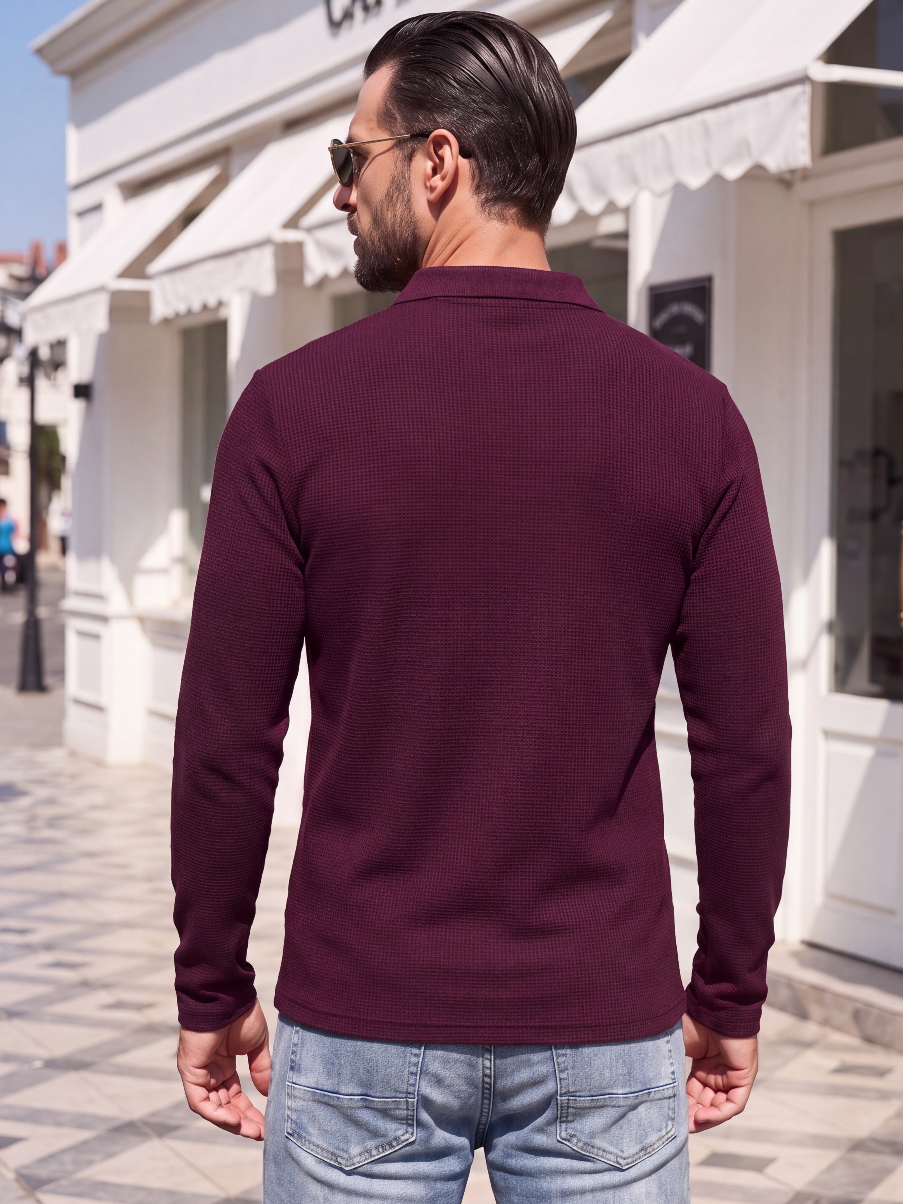 GIRUNS Men's Long Sleeve Quarter-Zip Waffle Knit Polo photo 6