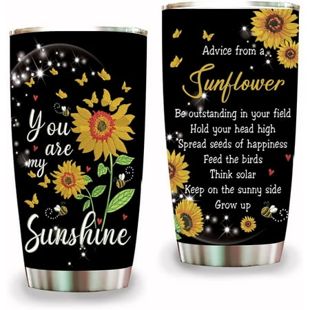 

Sunflower Tumbler with Lid Double Wall Tumbler 20oz Travel Coffee Mug Motivational Quote Flowers Sunflowers Gifts For Women Birthday