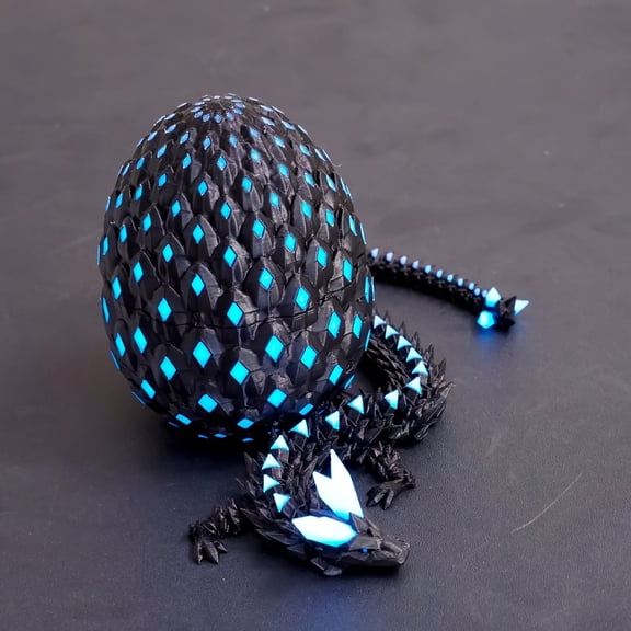 3D Printed Dragon Egg,Little Dragon Inside Black Eggs,Flexible Joint Dragon Figurines, Home Office Decor,Fidget Toy for Adults Teens Boy Festival Gifts,Easter Basket Stuffers (Black-Noctilucent)