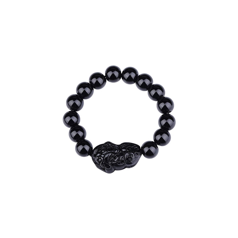 Feng Shui Black Agate Bracelet With Sterling Silver, Lucky Charm Crystal Bracelet For Women & Men, 10mm Beads