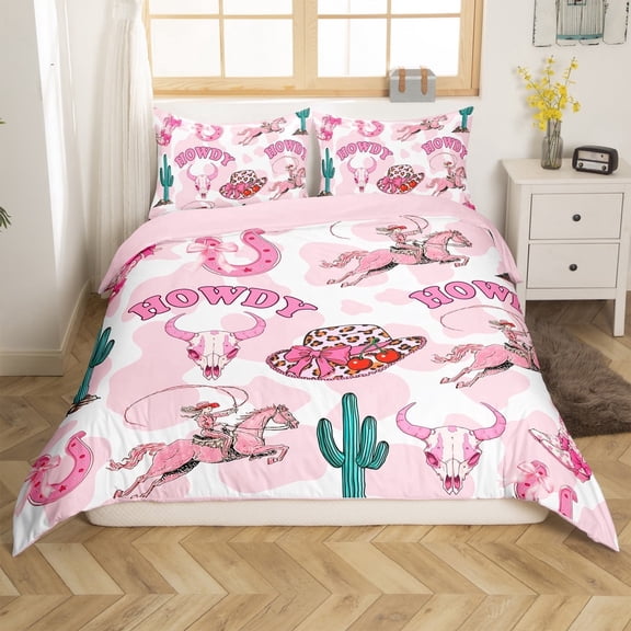 Erosebridal Bull Skull Comforter Cover Twin,Cow Print Bedding Twin Size,Hat Horseshoe Duvet Cover Twin,Ultra Soft Western Room Decor,Reversible,2-Piece(No Comforter)