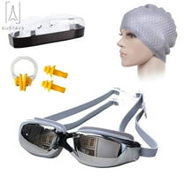 Gustave Swimming Goggles and Cap, Silicone Swimming Bubble Cap Anti-slip   Anti-fog Swim Goggle Swimming Glasses Set for Adults Men Women Youth, Gray