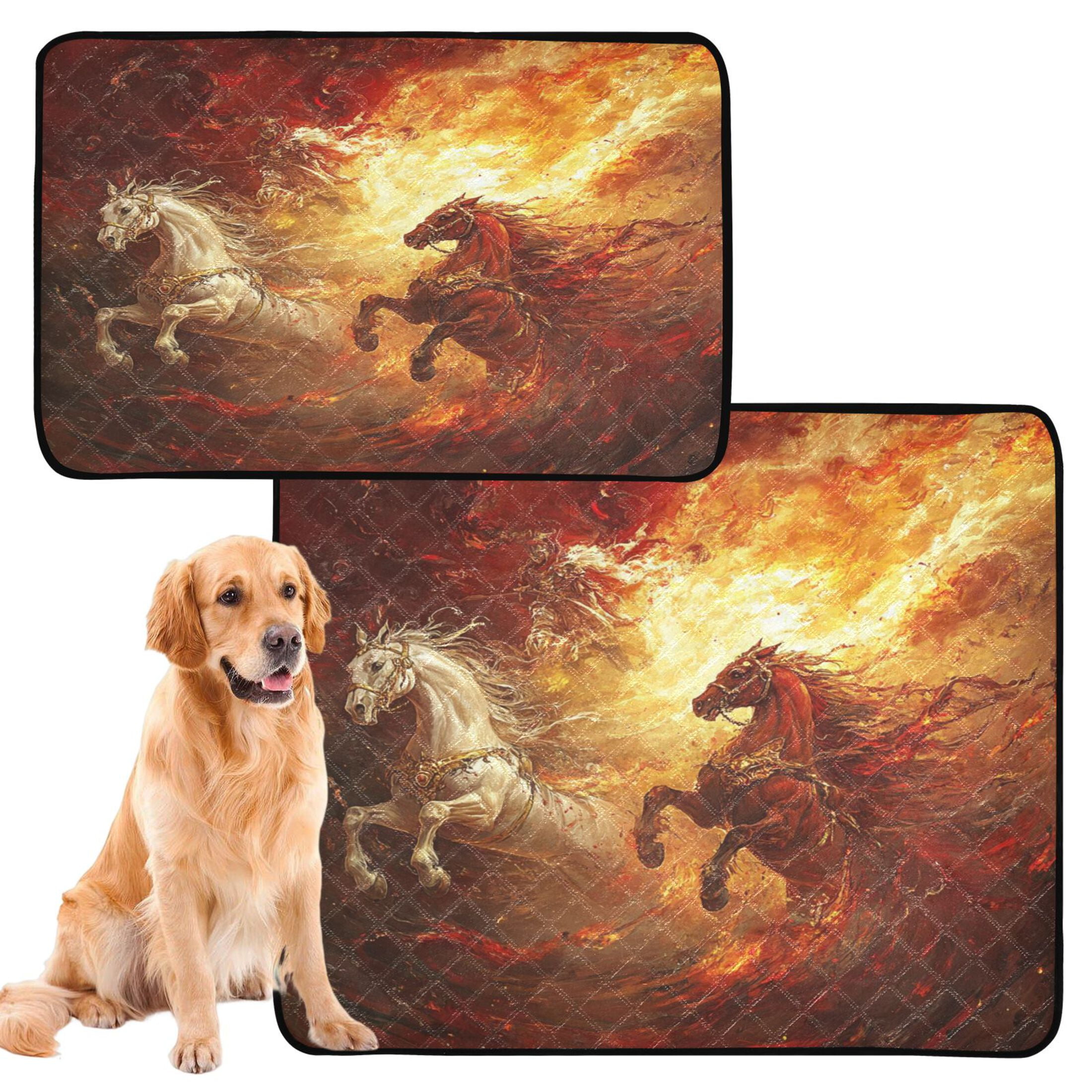 Qxltty Flaming War Horses Cat litter Pads Pet Set of 3 Diaper Mats Center Anti-leakage Layer Absorbent Soft and Comfortable