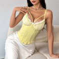 thumbnail image 3 of Women'S Ruffle Lace Trim V Neck Corset Top Adjustable Straps Corset Shaper Crop Top Yellow L, 3 of 8