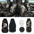 thumbnail image 2 of Jeiento Skull Car Front Seat Covers Set Steering Wheel Cover Seat Belt Pads Armrest Pad Rose Trash Bin Air Vent Bag Rear View Mirror Cover Coasters Keychain Auto Accessories Set of 12, 2 of 9
