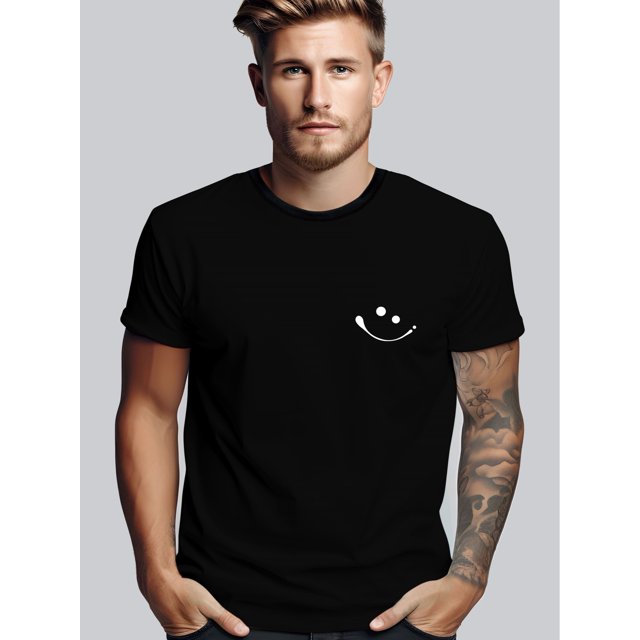 Smile Print T Shirt, Tees For Men, Casual Short Sleeve T-shirt For Summer, Casual Sporty Tee, Summer Gifts