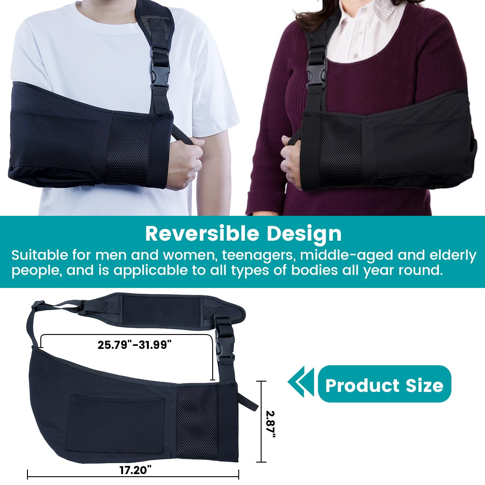 Arm Sling Shoulder Injury Immobilizer, Rotator Cuff Support Brace with Adjustable Padded, Shoulder Brace for Women and Men, Support Brace for Rotator Cuff Torn Hand Wrist Elbow, Left Right, One Size