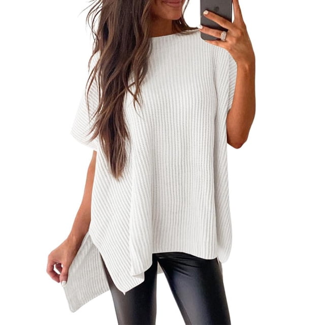 Camiseta SHEWIN para mujer, casual, cuello redondo, sobredimensionada, blanca