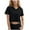 Black, variant on OSOLU Solid Color Women Casual V-Neck Short Sleeve Solid Color Basic Crop Tops T-Shirt Tshirts Tee Summer Tops Breathable Dailywear