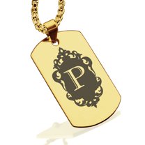 Stainless Steel Alphabet Letter P initial Dog Tag Pendant Necklace