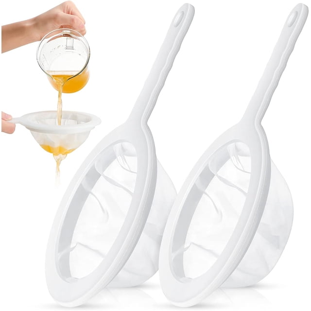 Filtro de alimentos de malla fina, tamiz de nailon reutilizable para café, jugos, aceites, colador de plástico con mango antideslizante para leche de soja, leche de arroz, miel, amplia aplicación en