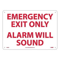 National Marker Notice Signs; Emergency Exit Only Alarm Will Sound 10X14 Rigid Plastic M85RB