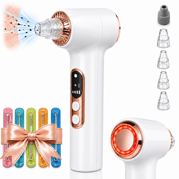 JUUTREN Blackhead Remover Pore Vacuum With Heating, 5 Suction Levels, 6 Heads for Deep Cleansing & Skin Care, USB Rechargeable Facial Pore Cleaner for Women & Men, 5 Blackhead Tools