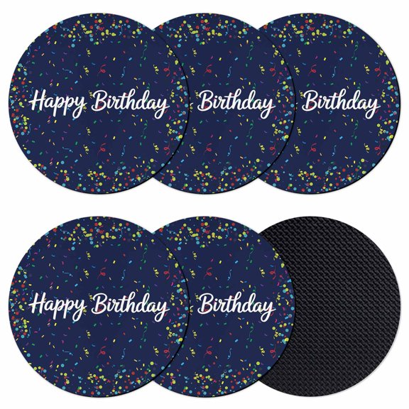 Happy Birthday Coasters Set of 6, Absorbent Coasters for Drinks, Navy Blue Modern Abstract Art Coaster for Desk Coffee Table Protection, Home Decor House Warming Gifts 4"